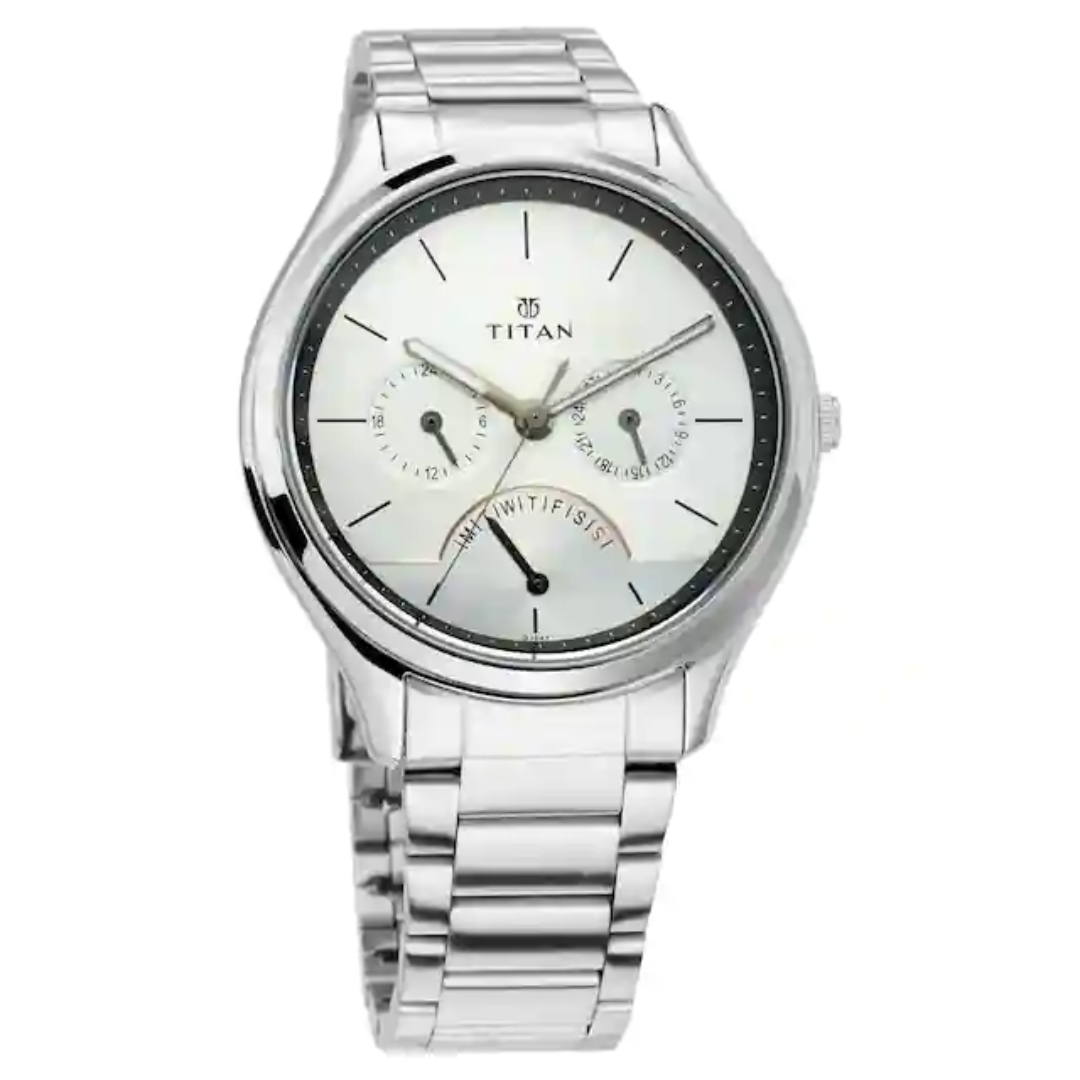 Titan Workwear Watch with Silver Dial & Stainless Steel Strap NP1803SM01