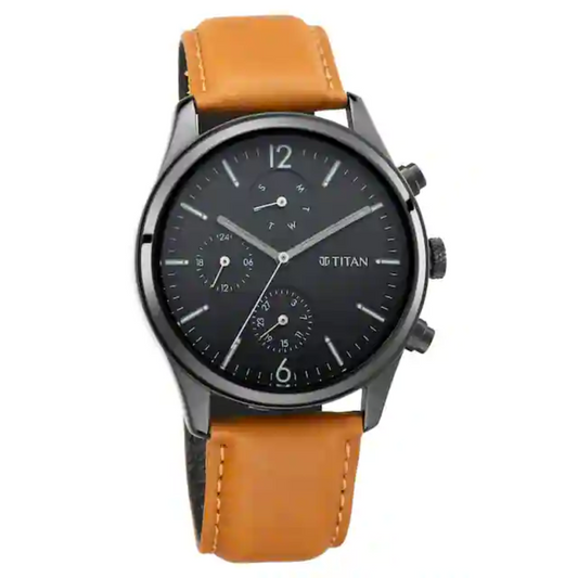 Titan Workwear Watch with Black Dial & Leather Strap NP1805NL02