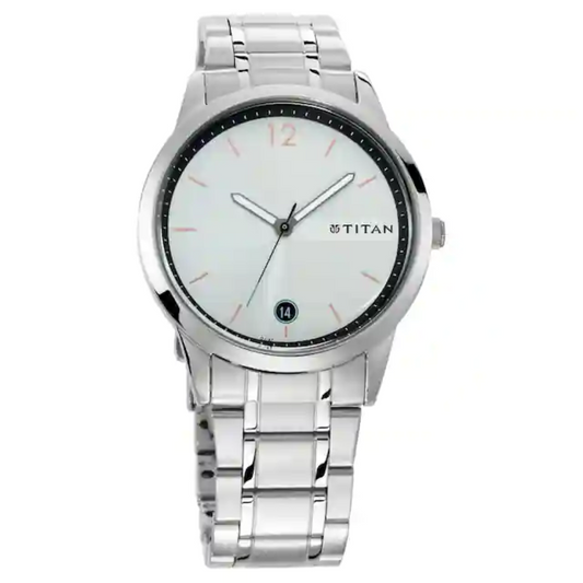 Titan Workwear Watch with White Dial & Stainless Steel Strap NP1806SM01 (DJ167)