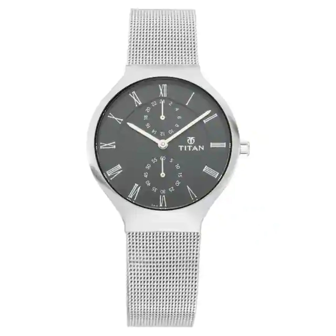 Titan Workwear Watch with Black Dial & Metal Strap NP95068SM01