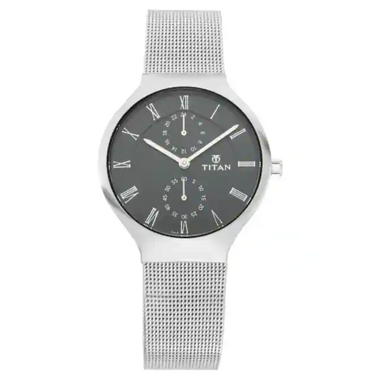 Titan Workwear Watch with Black Dial & Metal Strap NP95068SM01