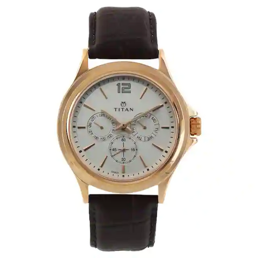 Titan Workwear Watch with White Dial & Leather Strap NQ1698WL01