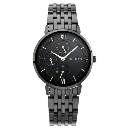 Titan Workwear Watch with Black Dial Metal Strap NQ2652NM01 (DK724)