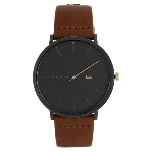 Tommy Hilfiger Black Dial Brown Leather Strap Watch NCTH1791461