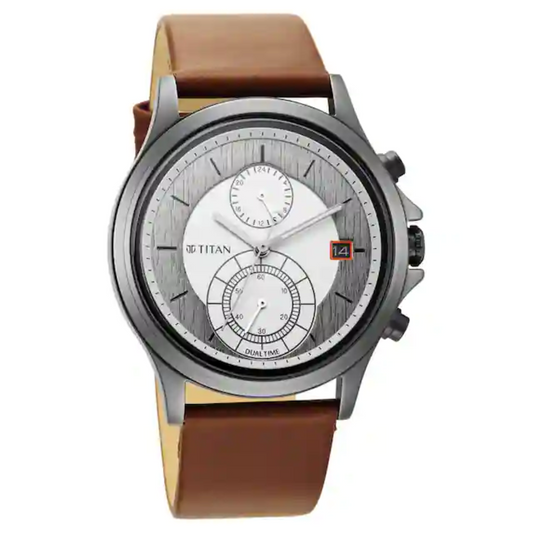 Titan Workwear Silver Dial Brown Leather Strap Watch NP1870QL01