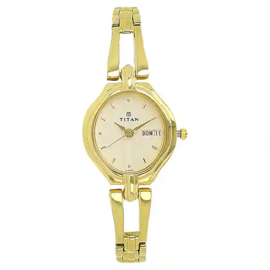 Titan White Dial Golden Stainless Steel Strap Watch NP2345YM01