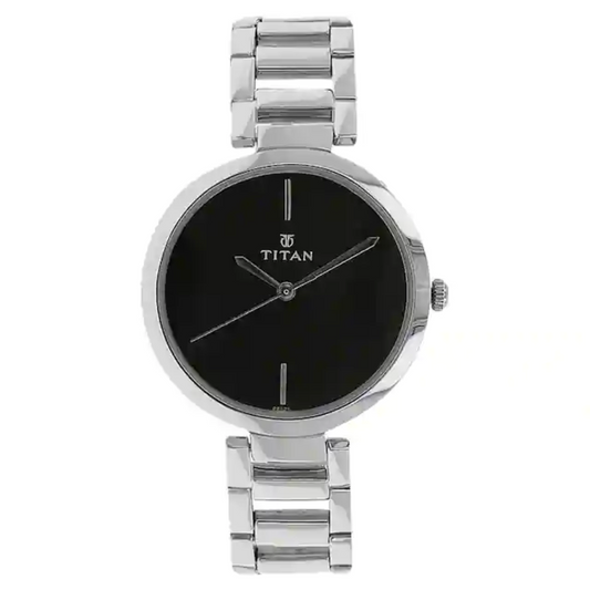 Titan Black Dial Silver Stainless Steel Strap Watch NP2480SM02 / 2480SM02