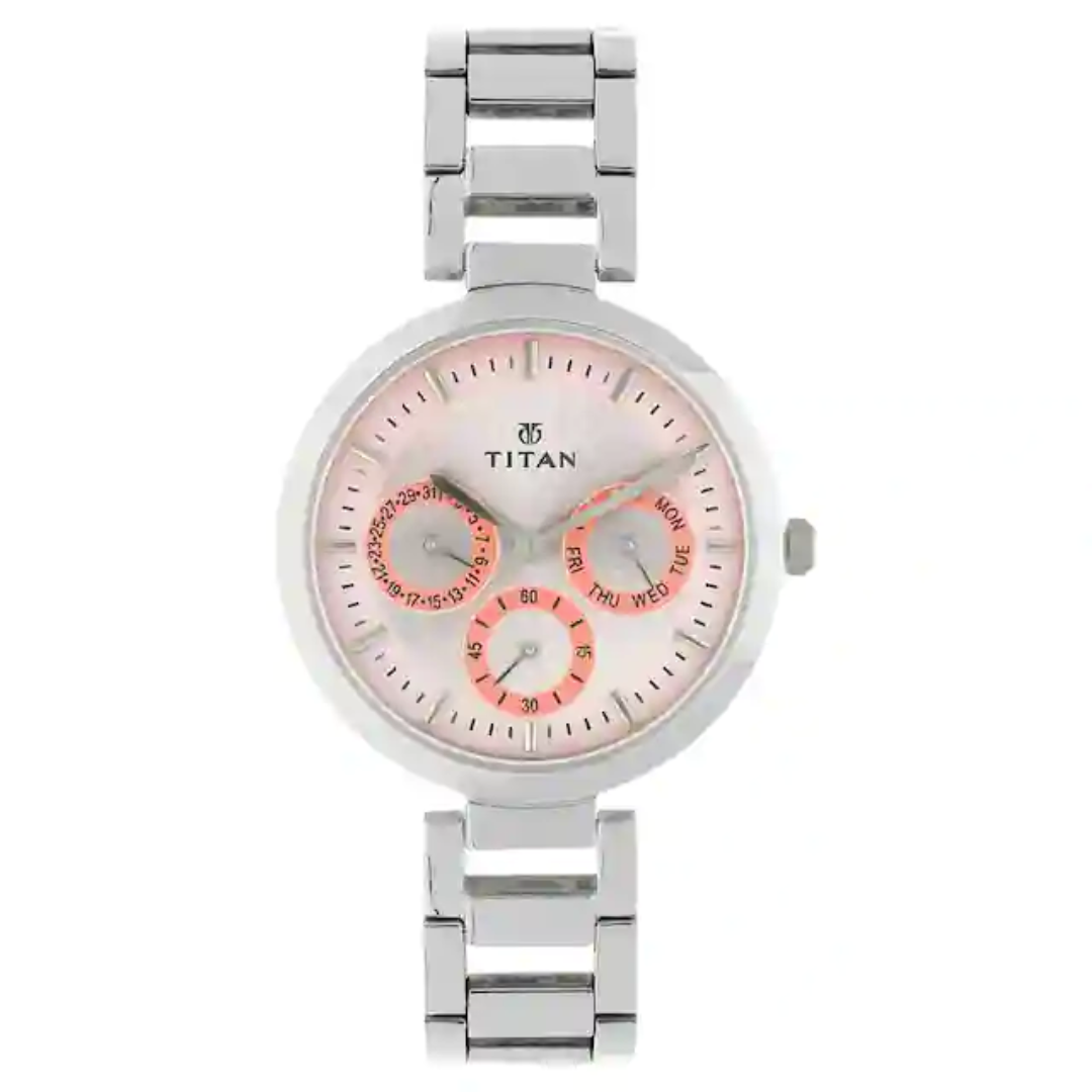 Pink Dial Silver Stainless Steel Strap Watch NP2480SM05