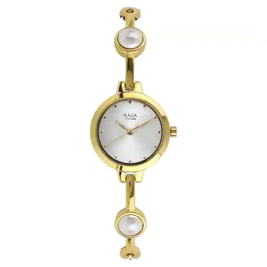 Raga White Dial Golden Metal Strap Watch NP2576YM01 (DG584)