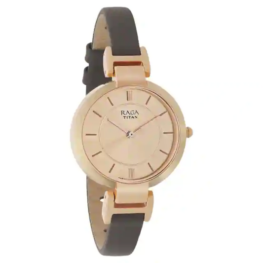 Titan Raga Viva Rose Gold Dial Leather Strap Watch NP2608WL01