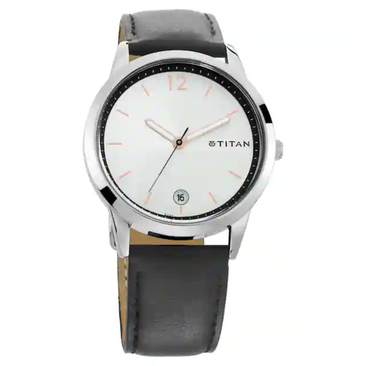 Titan Workwear Watch with Silver Dial & Leather Strap NP1806SL01 (DJ167)