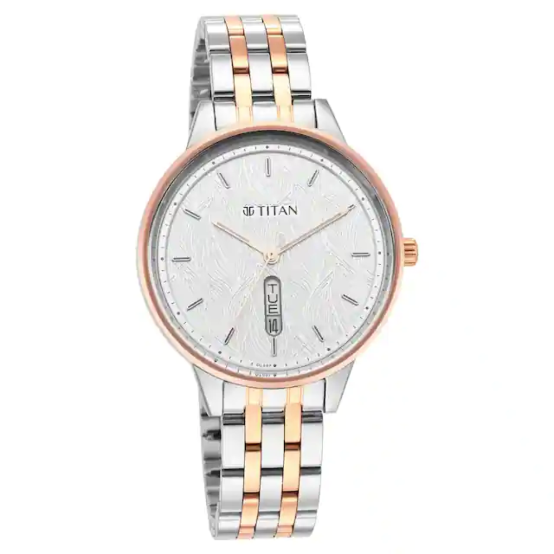 Titan Workwear Silver Dial Two Toned Stainless Steel Strap Watch NP2648KM01 (DL687)