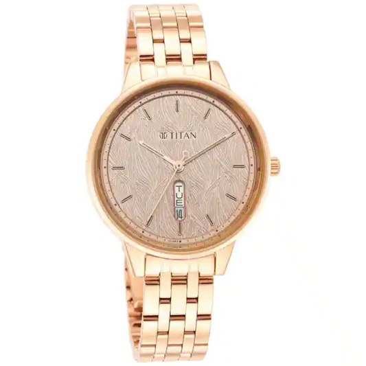 Titan Workwear Rose Gold Dial Red Stainless Steel Strap Watch NP2648WM01