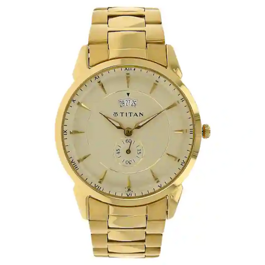 Titan Champagne Dial Golden Stainless Steel Strap Watch NP1521YM02 (C467)