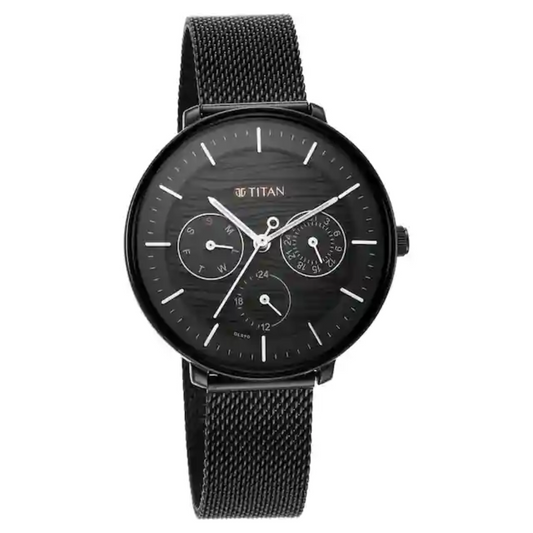 Titan Workwear Black Dial Black Stainless Steel Strap Watch NP2651NM02