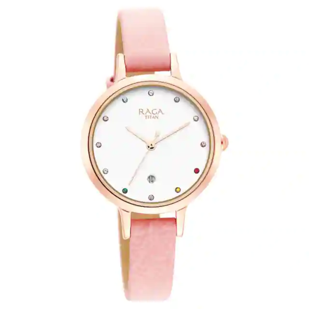 Raga Viva Watch with White Dial & Brass Strap NP2666WL01 (DL749)