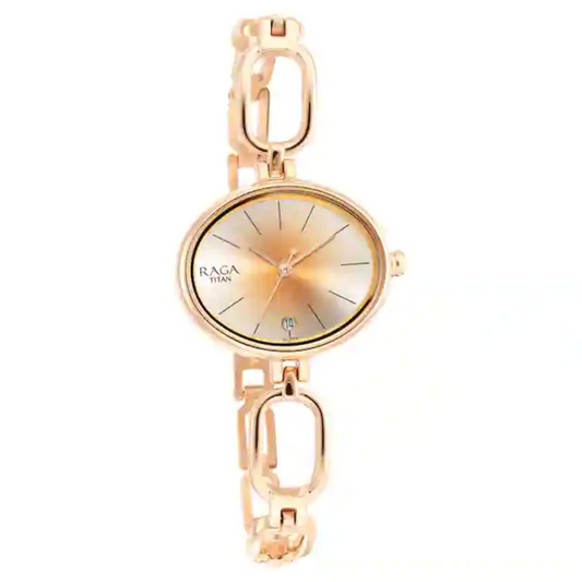 Titan Raga Viva Silver Dial Rose Gold Brass Strap Watch NP2667WM01