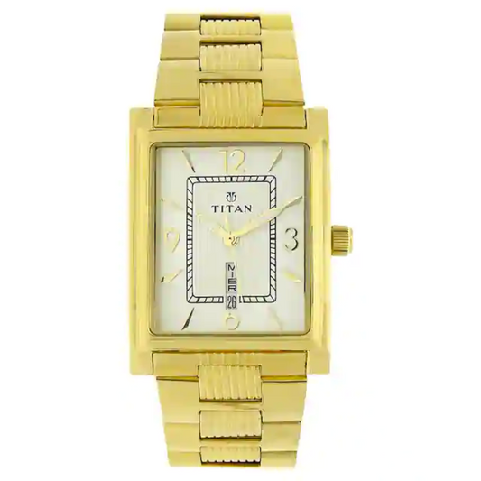 Titan Champagne Dial Golden Stainless Steel Strap Watch NP90024YM07 (DF733)