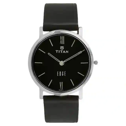 Titan Edge Black Dial Black Leather Strap Watch NN679SL02