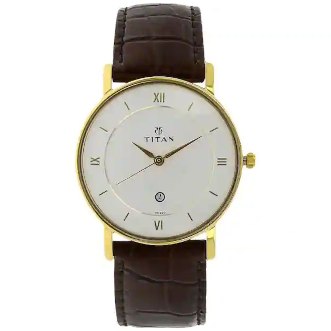 Titan White Dial Brown Leather Strap Watch NP9162YL01 (DD990)