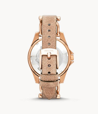 Riley Multifunction Rose-Tone & Sand Leather Watch ES3466