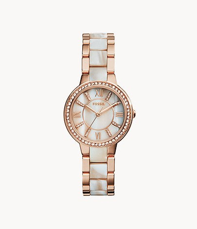 FOSSIL Virginia Rose-Tone &amp; Horn Acetate Watch ES3716