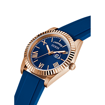 Rose Gold Tone Case Blue Silicone Watch GW0335G2