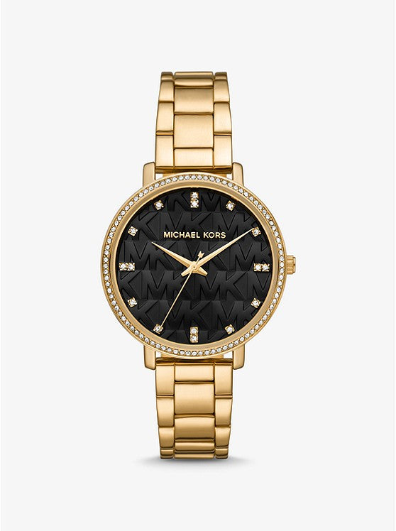 Pyper Pavé Gold-Tone Logo Watch MK4593