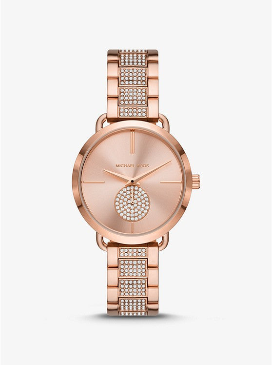 Mini Portia Pavé Rose-Gold Tone Watch MK4598