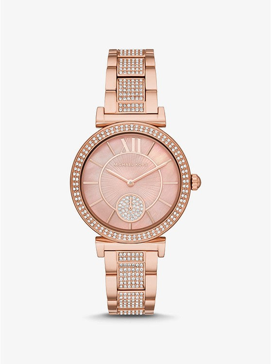 Mini Abbey Pavé Rose Gold-Tone Watch MK4617