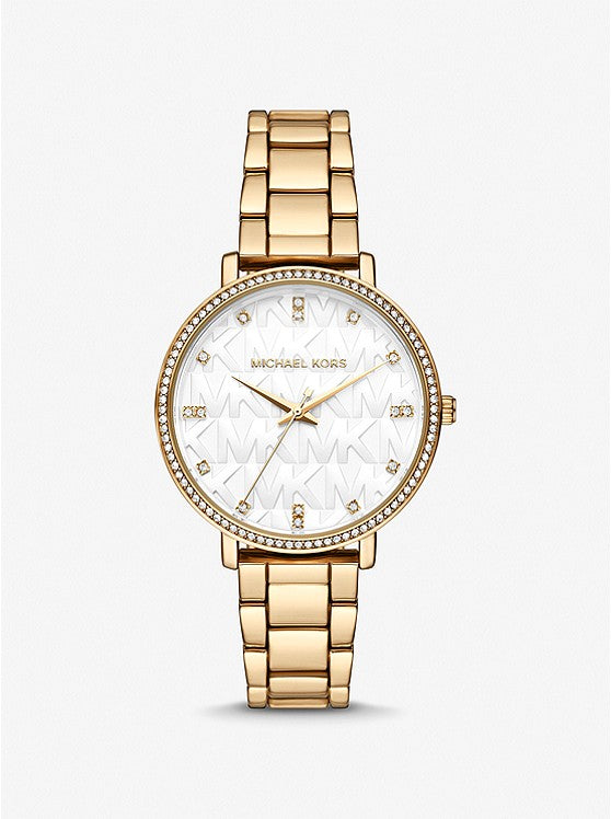 Pyper Gold-Tone Embossed Logo Watch MK4666