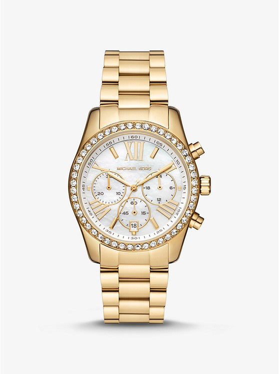 MICHAEL KORS Lexington Pavé Gold-Tone Watch MK7241