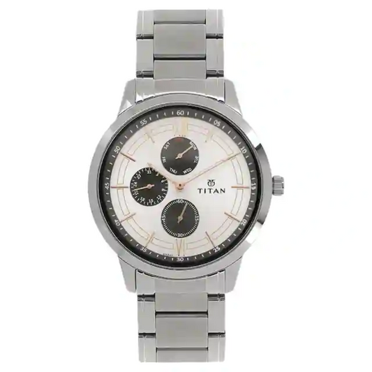 Titan Workwear Watch with White Dial & Stainless Steel Strap NN1769SM02 (DH349)