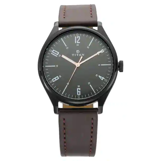 Titan Workwear Watch with Black Dial & Brown Leather Strap NN1802NL01 (DJ148)