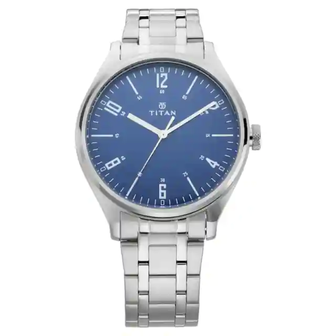 Titan Workwear Watch with Blue Dial & Silver Metal Strap NN1802SM02 (DJ151)