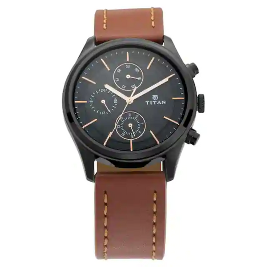 Titan Workwear Watch with Black Dial & Brown Leather Strap NN1805NL01 (DJ159)