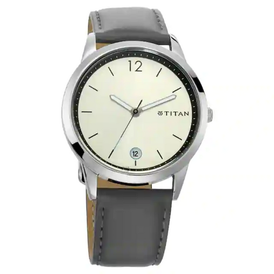 Titan Workwear Watch with Silver Dial & Leather Strap 1806SL03