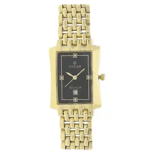 Titan Black Dial Golden Stainless Steel Strap Watch NN1927YM06