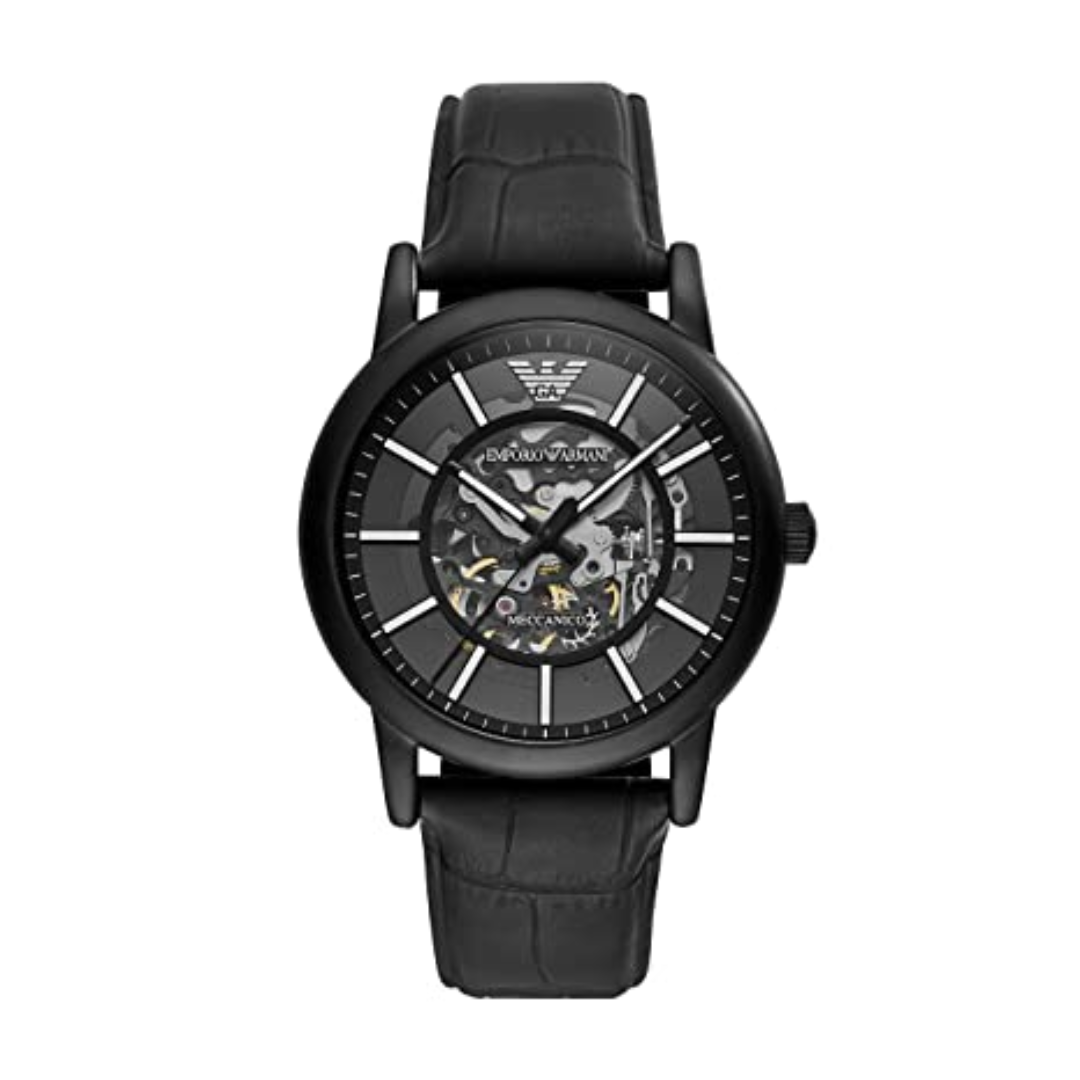 Emporio Armani Automatic Black Leather Watch Ar60042