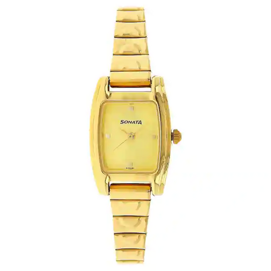 Sonata Champagne Dial Golden Stainless Steel Strap Watch NR8103YM01