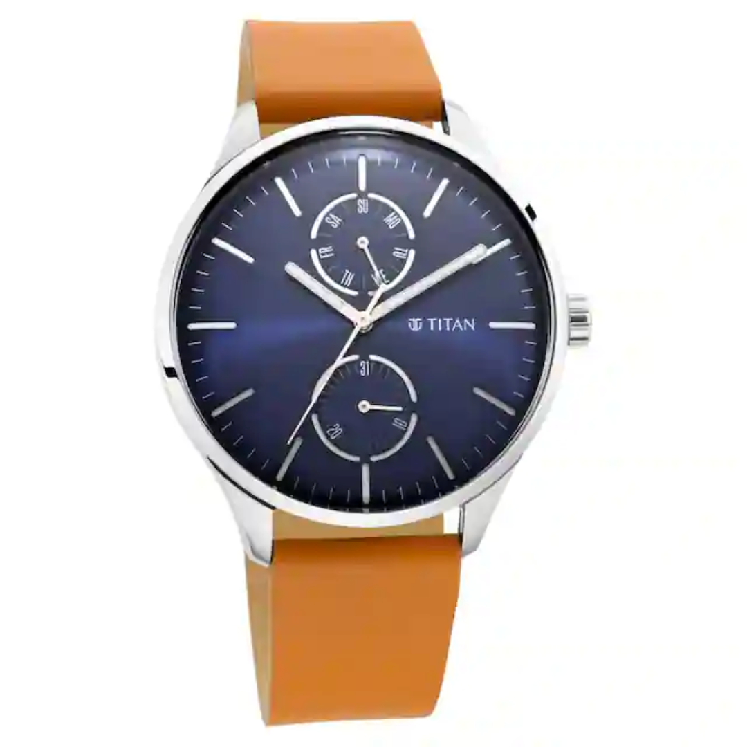 Evoke Blue Dial Tan Leather Strap Watch  1833SL01 (DJ209)