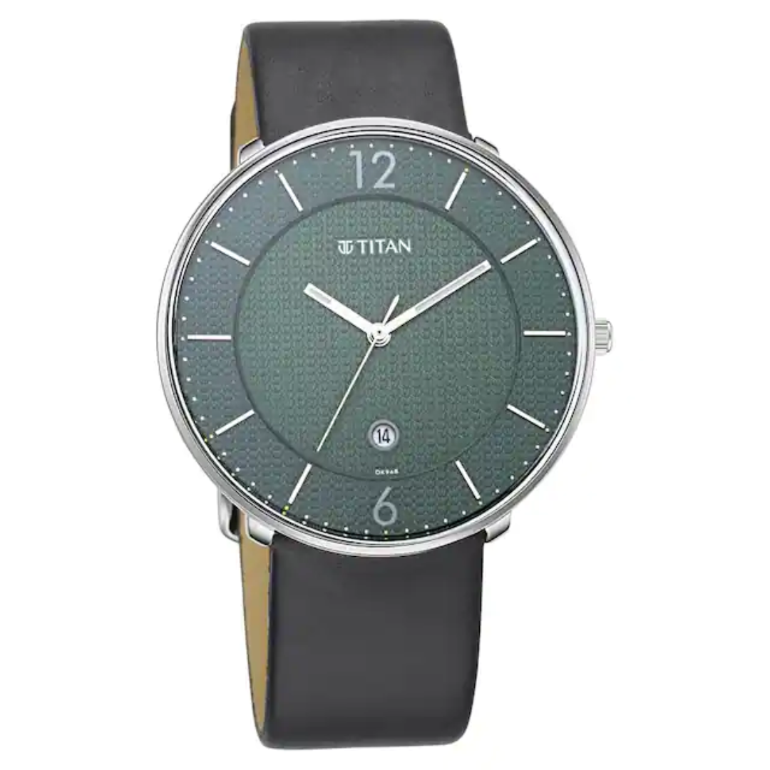 Titan Workwear Watch with Green Dial & Leather Strap 1849SL02 (DK968)