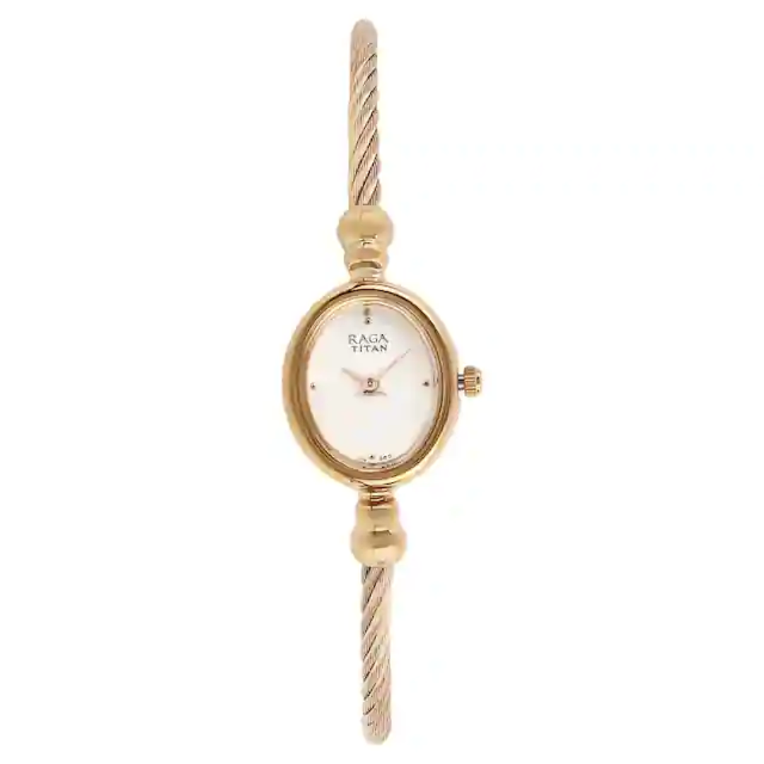 Titan Raga White Dial Rose Gold Metal Strap Watch 197WM01(DG960)