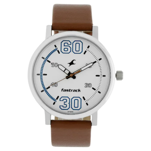 FUNDAMENTALS WHITE DIAL LEATHER STRAP WATCH 38052SL01 (DH696)