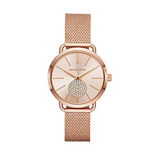 Michael Kors Portia Analogue Watch (Gold Dial Rose Gold Colored Strap)" MK3845