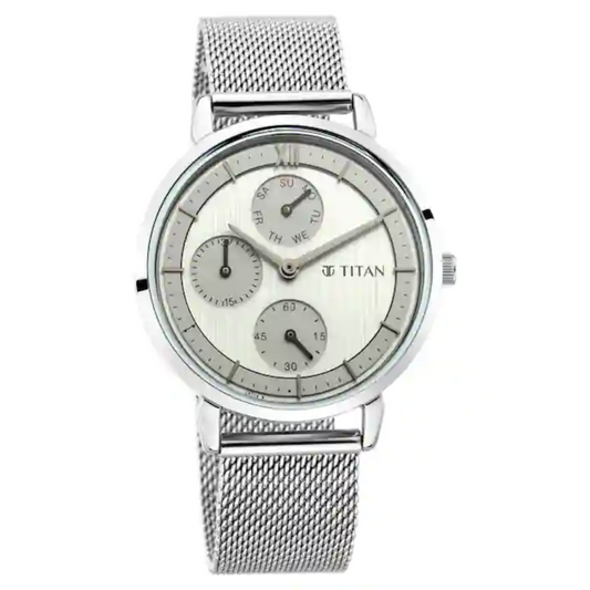 Titan Workwear Watch with Silver Dial Metal Strap 2652SM01 (DK719)