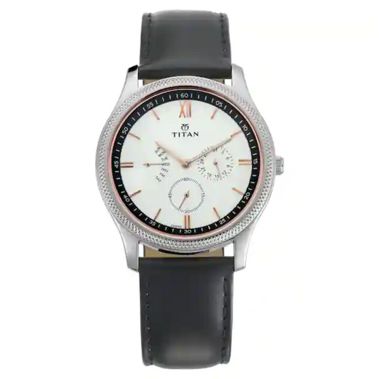 Titan Retrograde White Dial Leather Strap Watch NN1768SL02