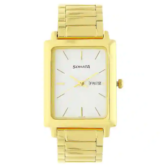 White Dial Golden Stainless Steel Strap Watch - NR7078YM03