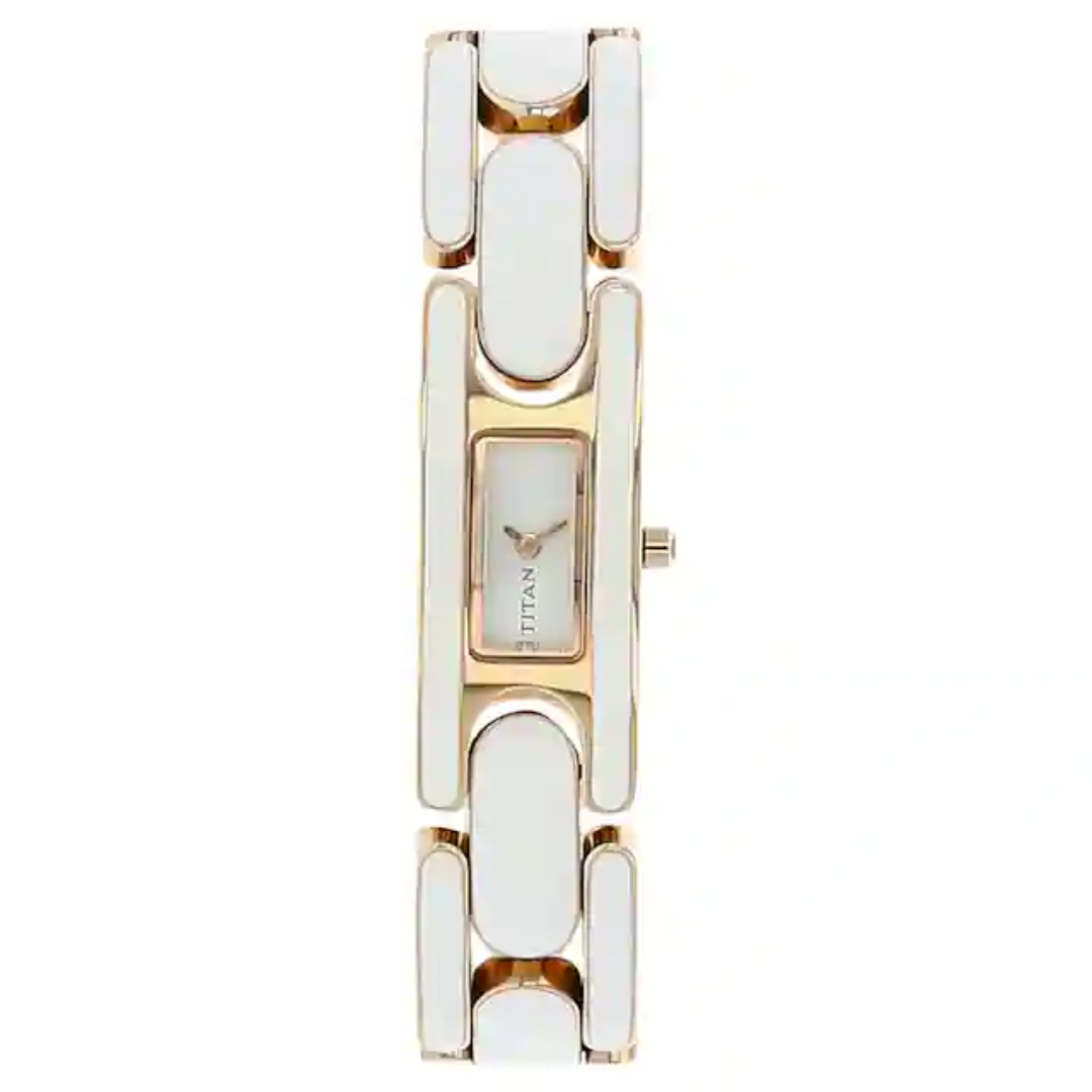 Titan White Dial Rose Gold Metal Strap Watch NK9721WM03 (DF653)