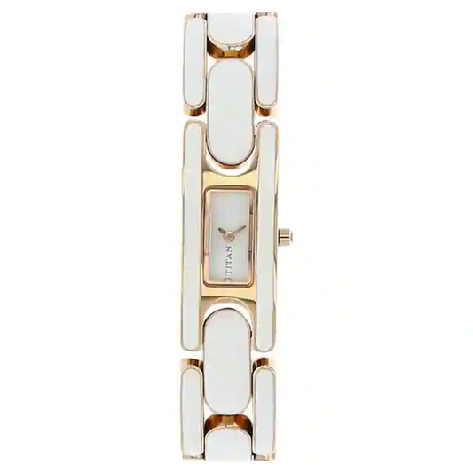 Titan White Dial Rose Gold Metal Strap Watch NK9721WM03 (DF653)